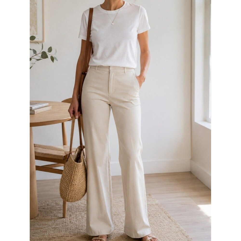 Cream Trouser Pants 10 Straight Leg Workwear Clean Girl Quiet Luxury